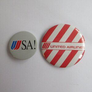 United Airlines Tulip Logo Pin - Back Button - Unaccompanied Minor & USA ! Vtg